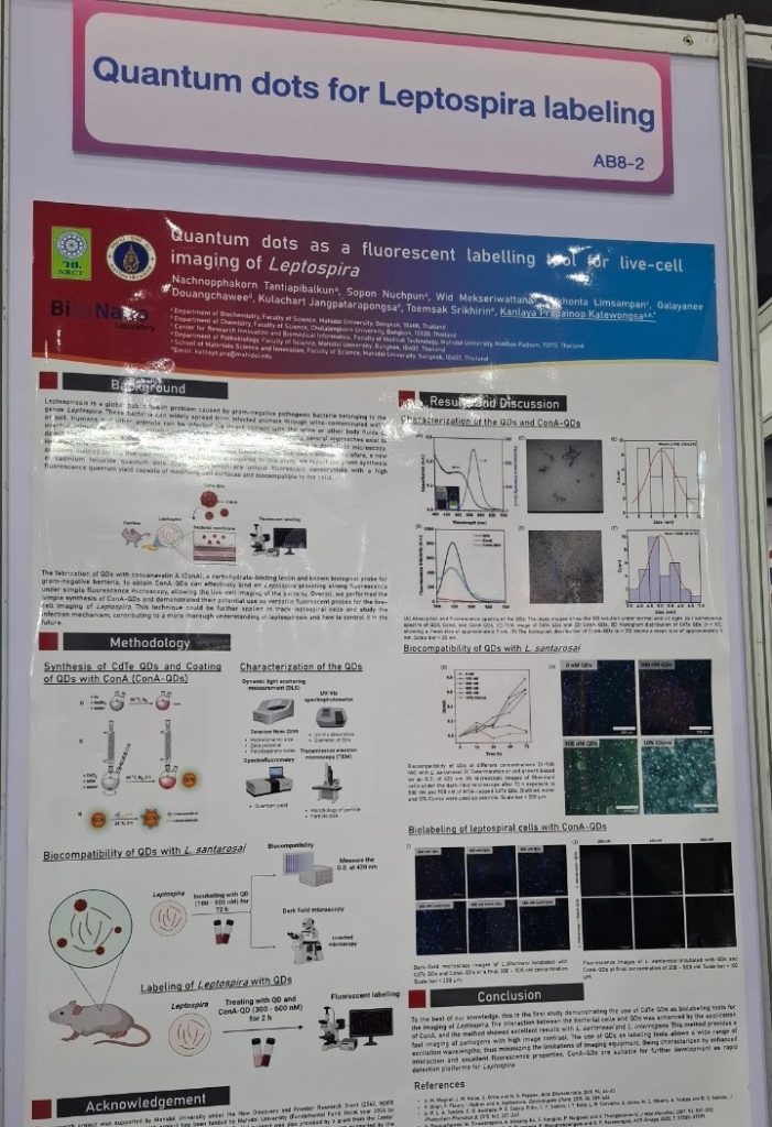 ผลงาน Quantum dots for Leptospira labeling โดย รองศาสตราจารย์ ดร. กัลยา เกตุวงศา คณะวิทยาศาสตร์ “2025 Bangkok International Intellectual Property, Invention, Innovation and Technology Exposition” (IPITEx 2025)