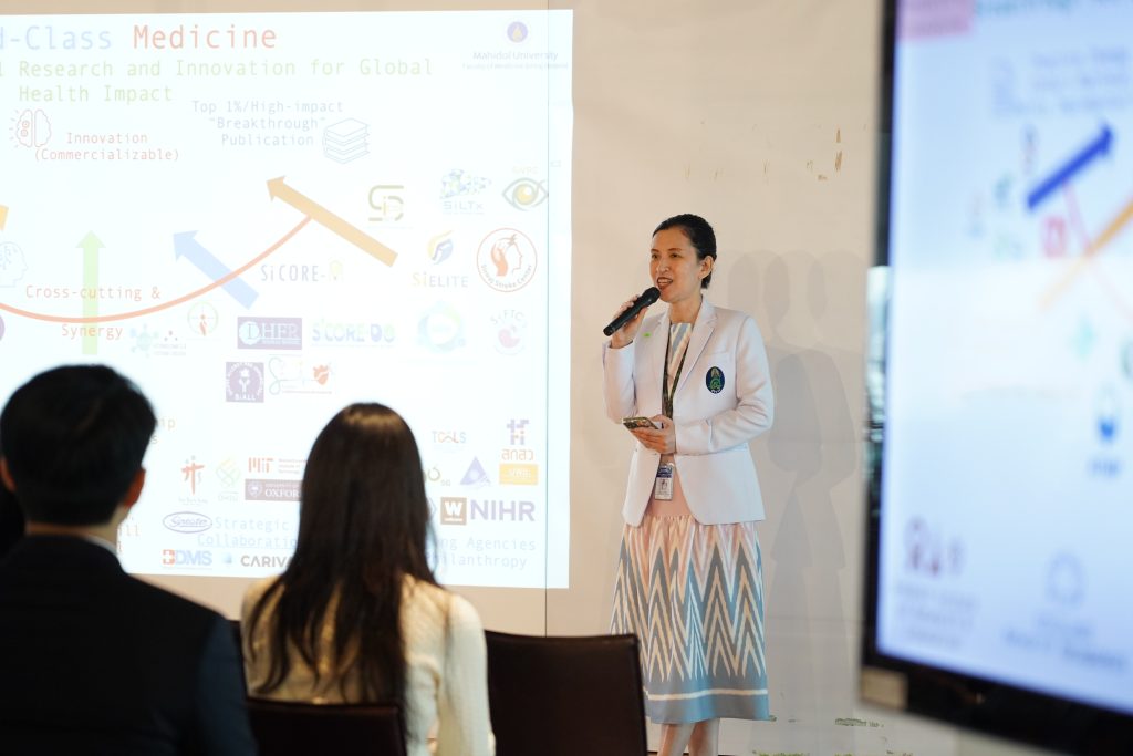 Prof.Thananya Boonyasirinant, Director of the Siriraj Excellent Innovation Center (SIEIC) and Deputy Dean of Innovations for Excellence and Corporate Value, who delivered the welcome remarks in the "Deep Tech Venture Night"